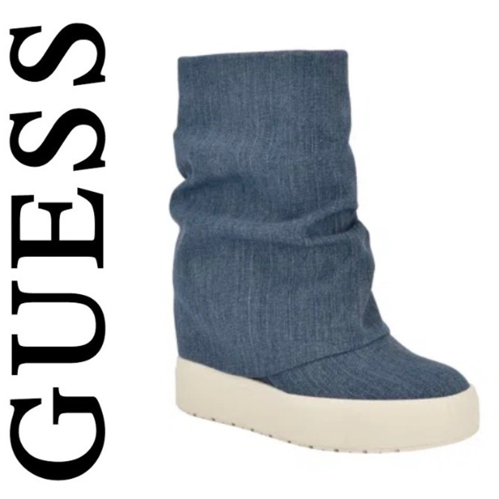 NEW GuessGUINNA FOLD OVER SLOUCHY SILHOUETTE BOOTIES IN BLUE DENIM 7
